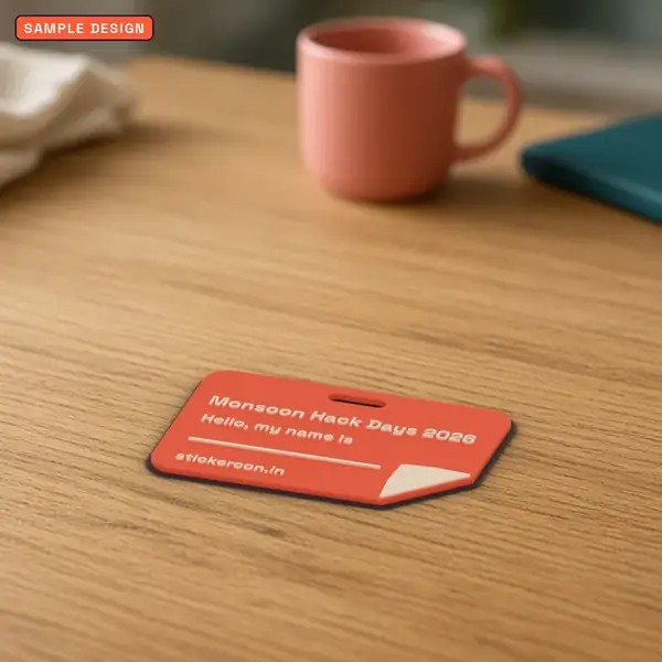 Custom 3D printed event badge holder, sample design for a made-up event