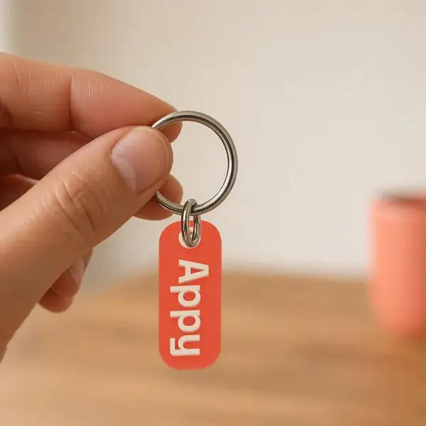 Custom 3D printed name keychain, sample design with a sample name